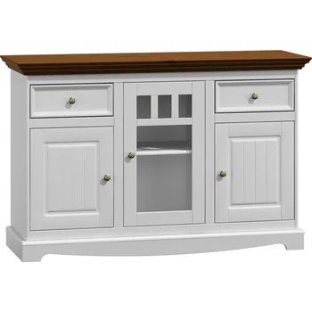 Komoda KATMANDU Dřevěná komoda Belluno Elegante, bílá, ořech, masiv, borovice, rozměr 85x130x45cm