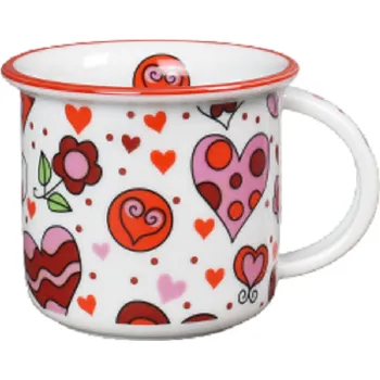 Porcelánový hrnek na espresso veselá srdíčka s červenou linkou - 100 ml