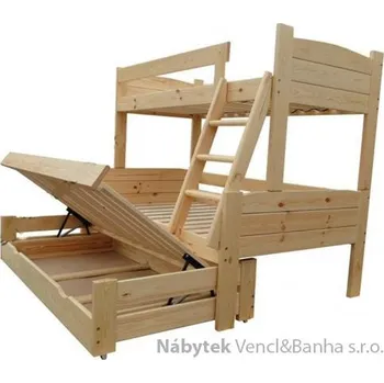 Dětská postel patrová dřevěná trojí postel masivní Imperator chalup