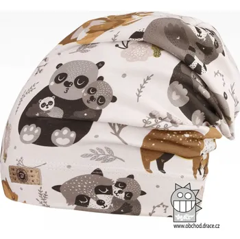 Čepice Bavlněná celopotištěná spadlá čepice Dráče - vzor 06 - bílá, lesní zvířátka Barva: Bílá, Velikost: 48-50