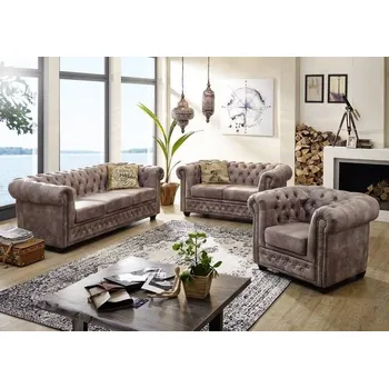 Sedací souprava Askont R Pohovka Chesterfield Oxford 3+2+1 silver