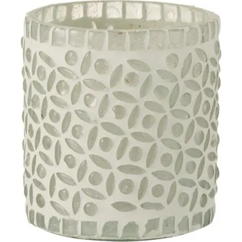 Svícen Bílý skleněný svícen na čajovou svíčku - 8,5*8,5*9 cm