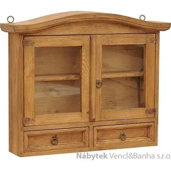 Knihovna rustikální prosklená závěsná vitrína, skřínka stylová z masivního dřeva borovice Mexicana ACC53 euromeb