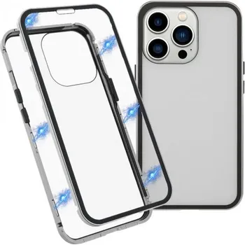 Pouzdro na mobilní telefon Pouzdro pro celý telefon z tvrzeného skla s kovovým rámečkem pro iPhone 13 Pro Max - stříbrné