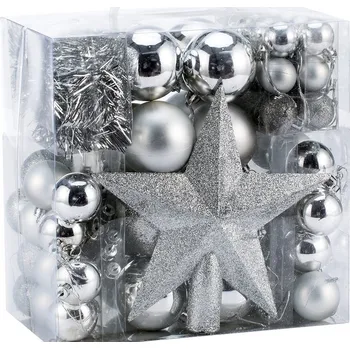 Vánoční dekorace Vánoční ozdoby sada 77 kusů | stříbrné