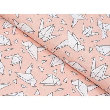 Dekorační látka Leona LN-044 Origami ptáci na lososovém - šířka 140 cm