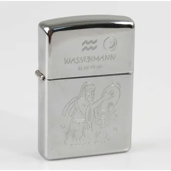 Zapalovač ZIPPO chrom poliert Wassermann Ha in kleiner Holzbox