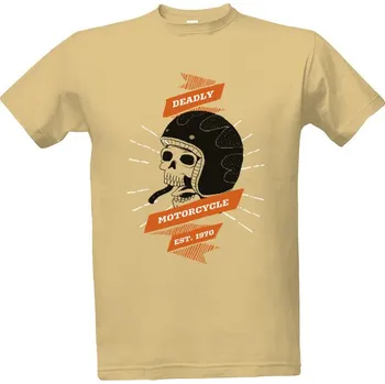 Tričko s potiskem Lebka s motorkářskou helmou 2 pánské