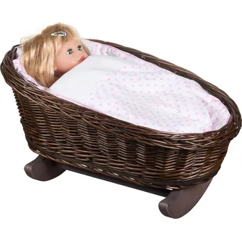 Doplněk pro panenku Kolébka proutěná pro panenku MARIE II. růžový puntík