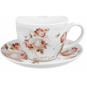 DUO Gifts DG - Porcelánový šálek s podšálkem Secesja, růže v dárkové krabičce - 470 ml