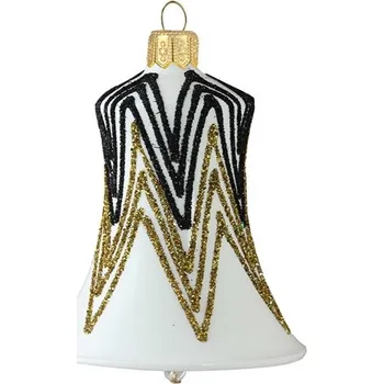 Vánoční dekorace Vánoční zvonek bílý černozlatý dekor