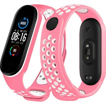 Řemínek na hodinky Řemínek XIAOMI MI BAND 5/6 silikonový růžovobílý