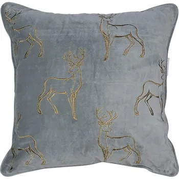 Dekorativní polštářek Šedý sametový polštář s měděnými jeleny - 45*45*16cm