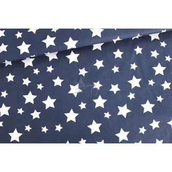 Bílé hvězdy na tmavě modré - bavlněné plátno, šíře 240cm