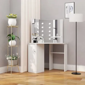 Toaletní stolek vidaXL Rohový toaletní stolek s LED světlem bílý