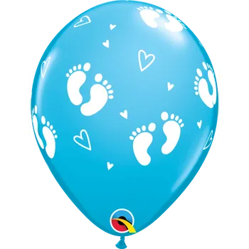 Balónek Qualatex Balónek 11" potisk "Dětské krůčky" modrý (6 ks v balení)