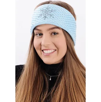 Zimní čelenka R-JET BLEDĚ MODRÁ DÁMSKÁ ZIMNÍ PLETENÁ ČELENKA SE STŘÍBRNOU NITKOU A KAMÍNKY