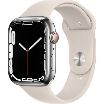 Chytré hodinky Apple Watch Series 7 41 mm Cellular, stříbrná ocel s hvězdně bílým sportovním řemínkem