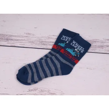 Termo ponožky Evona teplé modrošedé pruhované s buldozerem velikosti ponožek: 23-26 ( EUR vel. 35-39)