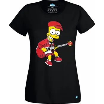 Dámské tričko Dámské tričko Bart Young Electric Guitar Bart Simpson s Kytarou (Skladem XS-4XL) (Velikost: S, Barva: Černá)