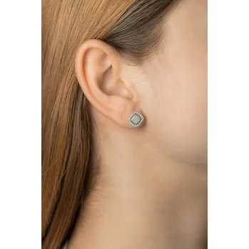 Náušnice Couple, Jedinečné peckové náušnice Kostka, bílé zlato se zirkony, 6680352-0-0-1