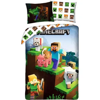 Povlečení Halantex Minecraft Farma Animals 140 x 200, 70 x 90 cm zipový uzávěr