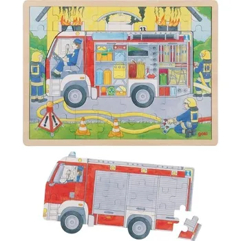 Dřevěná hračka Zvenku a uvnitř - Dřevěné vrstvící puzzle Goki hasiči