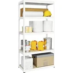 Kovový bezšroubový regál FUTUR, 180 x 75 x 35 cm, 250 kg/pol., 5 MDF polic, bílá