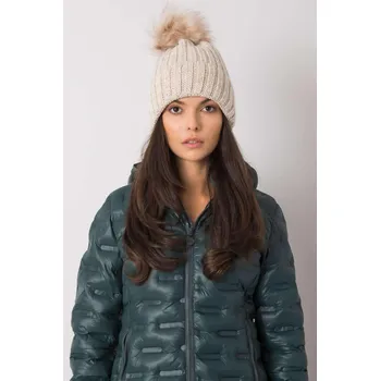 Čepice Dámská čepice s kožešinkovou bambulí a zirkony model 2293 béžová