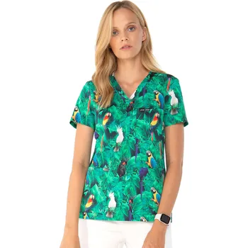 Dámská halenka Louis Lanier Bavlněná halena s antibakteriální úpravou VANNES s potiskem papoušků Jungle Velikost: S
