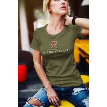 Dámské oblečení Dámské tričko Čas na vínko Barva: Khaki, Velikost: S