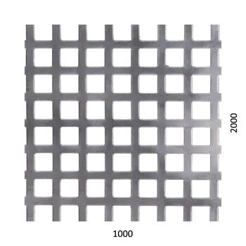 Plech děrovaný plech, otvor 10 x 10 mm, rozteč 15 mm, Fe - ocelový plech, čtvercové řadové děrování, rozměr plechu 2000 x 1000 x 1,5 mm, bez povrchové úpravy