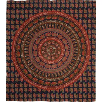 Přehoz na lůžko BOB Batik indický přehoz na postel Sloní mandala, červeno modrý, 225 x 200 cm bavlna. King size. Dvoulůžko.