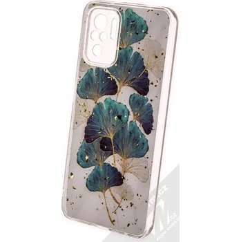 Pouzdro na mobilní telefon 1Mcz Gold Glam Lístky Skinny TPU ochranný kryt pro Xiaomi Redmi Note 10, Redmi Note 10S, Poco M5s bílá zelená (white green)