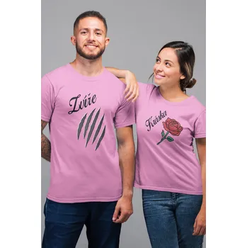 Trička pro páry Kráska a zvíře Barva: Růžová, Dámska velikost: XL, Pánska velikost: XL
