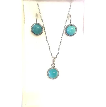 Souprava šperků SWAROVSKI stříbrná sada zelené krystalky - amazonit (Souprava stříbrných šperků, náušnice + řetízek)