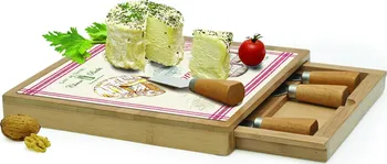 kuchyňské prkénko Easy Life Prkénko s noži na sýr Fromage 25,5 x 25,5 cm sklo/bambus