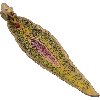 Vonná tyčinka Stojánek na vonné tyčinky - list kov Slon barevný zelený žlutý