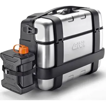 Zavazadlo na motocykl E 149 nerezový držák kanystru na hliníkový kufr GIVI TRK, demontovatelný, pro kanystr TAN 01.