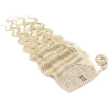 Příčesek Clip in culík z pravých lidských vlasů vlnitý 50cm - platina