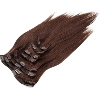 Příčesek Clip in vlasy 30cm Remy pravé lidské AAA - kaštanová středně hnědá