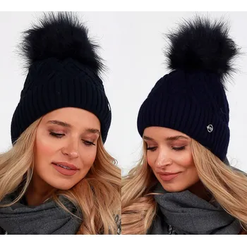 Čepice Fashionweek Dámská zimní čepice s bambulí JENOT podšitý hřejivým fleecem ZIZI-V23/22 Barva: Tmave modry, Velikost: Universal