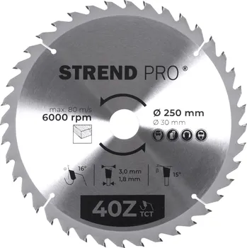 Pilový kotouč STREND PRO 2232033 Kotouč pilový, na dřevo, 250mm, 40 zubů, 30/20mm, 3,0mm, TCT