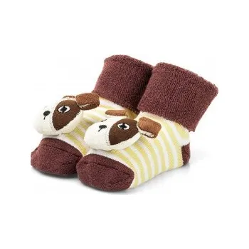 Capáčky Kojenecké ponožky s chrastítkem 6-12 měsíců pejsek - hnědá - ABS