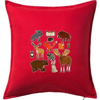 Polštář Lesní zvířátka - Polštář 50x50 - 50x50 - Včetně výplně ( Červená )