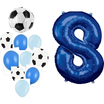 Balónek Balónkový set Fotbal, modrý, 8.narozeniny, 11 ks