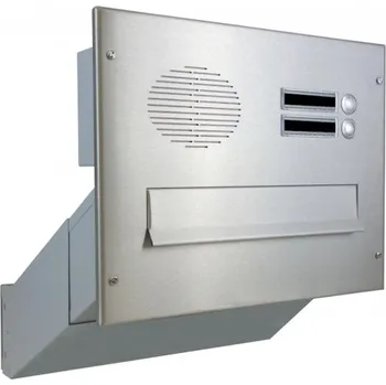 Poštovní schránka 1x poštovní schránka D-041 k zazdění do sloupku + čelní deska s 2x zvonkem a HM TESLA - NEREZ / šedá