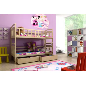 Postel Max-i Patrová postel NORA PINE vč. roštů Zvolte rozměr:: 80 x 180 cm, Zvolte barvu:: barva růžová + ŠUPLÍKY