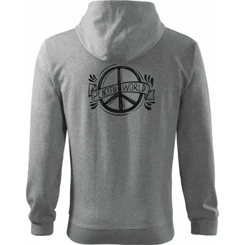 Pánská mikina Peaceful world logo - Mikina s kapucí na zip trendy zipper - XL ( Tmavě šedý melír )