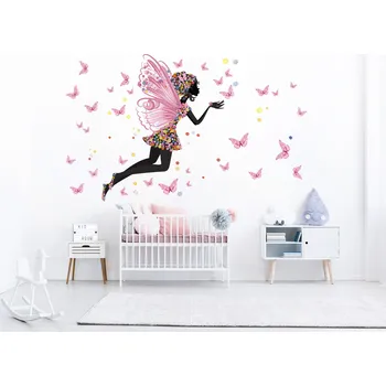 Samolepící dekorace Poletující květinová víla samolepky na zeď arch 37 x 45 cm